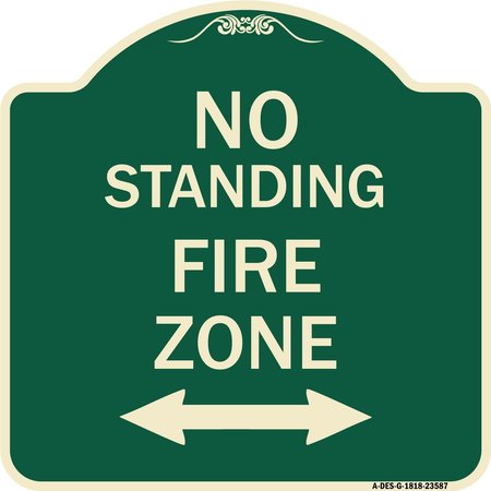 SIGNMISSION No Standing Fire Zone W/ Bidirectional Arrow Heavy-Gauge Aluminum Sign, 18" x 18", G-1818-23587 A-DES-G-1818-23587